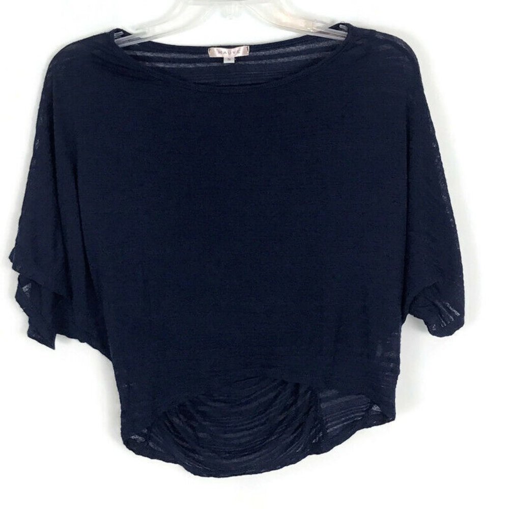 Mauve Womens Shirt Size S Small Pleated Back Short Sleeve Casual Top Semi Sheer